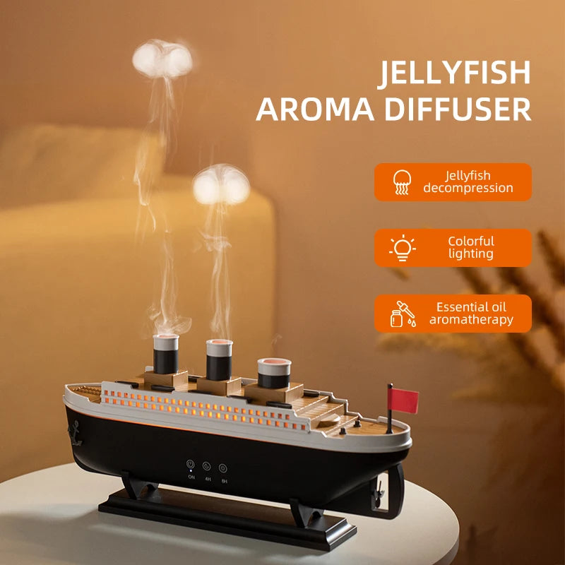 Jellyfish Smoke Ring Essential Oil Diffuser Cruise Ship Aroma Air Humidifier with Remote, 7 Colors Light, Ultrasonic Cool Mist