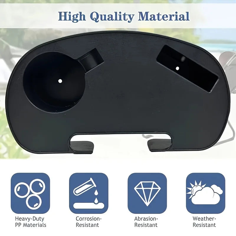 1pc Durable Folding Chair Side Table Attachment, Plastic Beverage and Snack Storage Tray, No Electricity Needed, Black