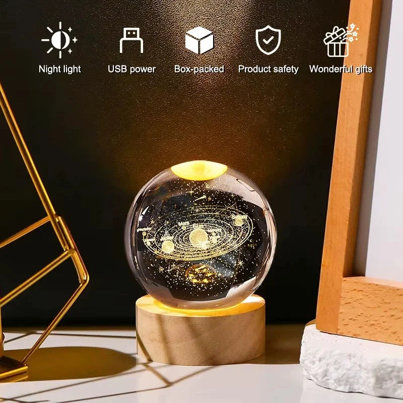 3D Solar System Crystal Ball LED Night Light