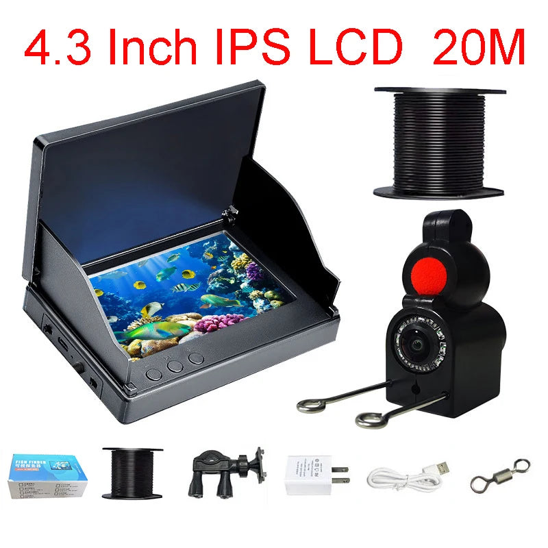4.3 inch HD Screen High Definition Fish Detector Camera Underwater Fish Finder Night Vision 15/20/30/50m Waterproof IPS Tackle