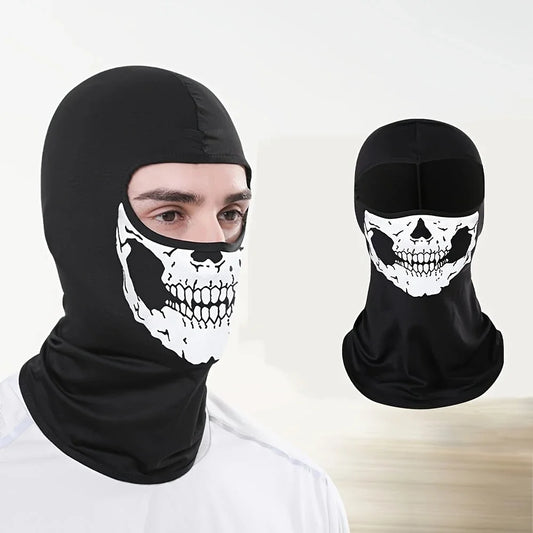 Motorcycle Balaclava Full Face Mask Skull Print Motorbike Full Face Mask Windproof Skiing Head Neck Warmer Bicycle Helmet Liner