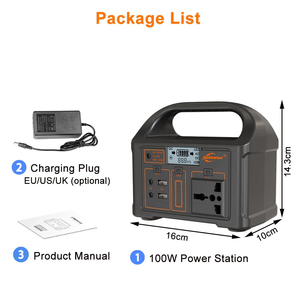 Gaiaray 100W Portable Power Station 24000mAh LiFePO4 Charging Energy Station Solar Generator AC110V 220V Power Bank for Camping