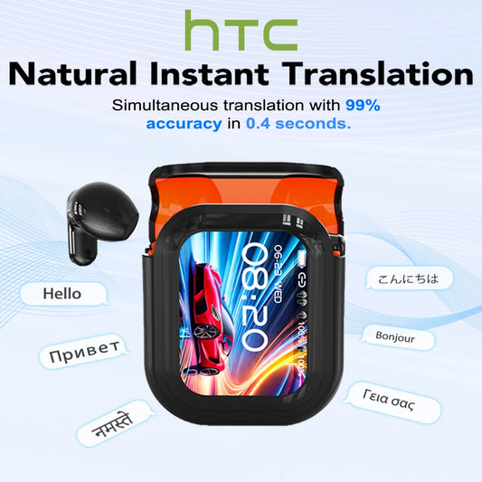 Translator HTC NE20 New Bluetooth 6.0 Wireless Headphones Translation Earphones IPX4 Waterproof Rating Long Battery Life