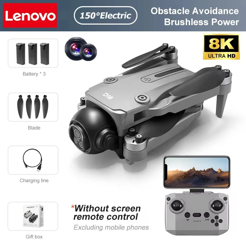 Lenovo D18 Drone 8K HD Dual Camera Aerial Photography Obstacle Avoidance Brushless Motor 5G WIFI GPS Return 18000m Quadcopter