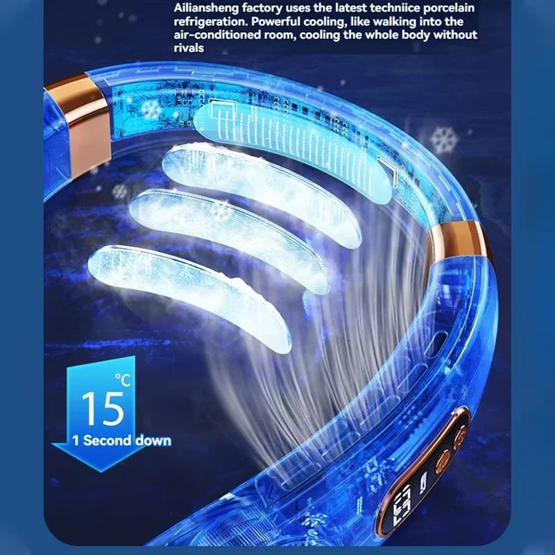 Leafless Hanging Neck Fan Silent Strong Wind Hands-Free Portable Long-Lasting Refreshing And Cooling Outdoor Fan In Summer