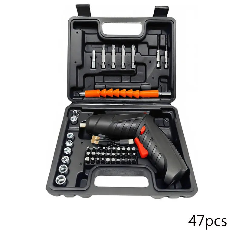 47pcs Rechargeable Electric Screwdriver Kit 3.6V Cordless Lithium Power Tool Set Foldable Home DIY Repair