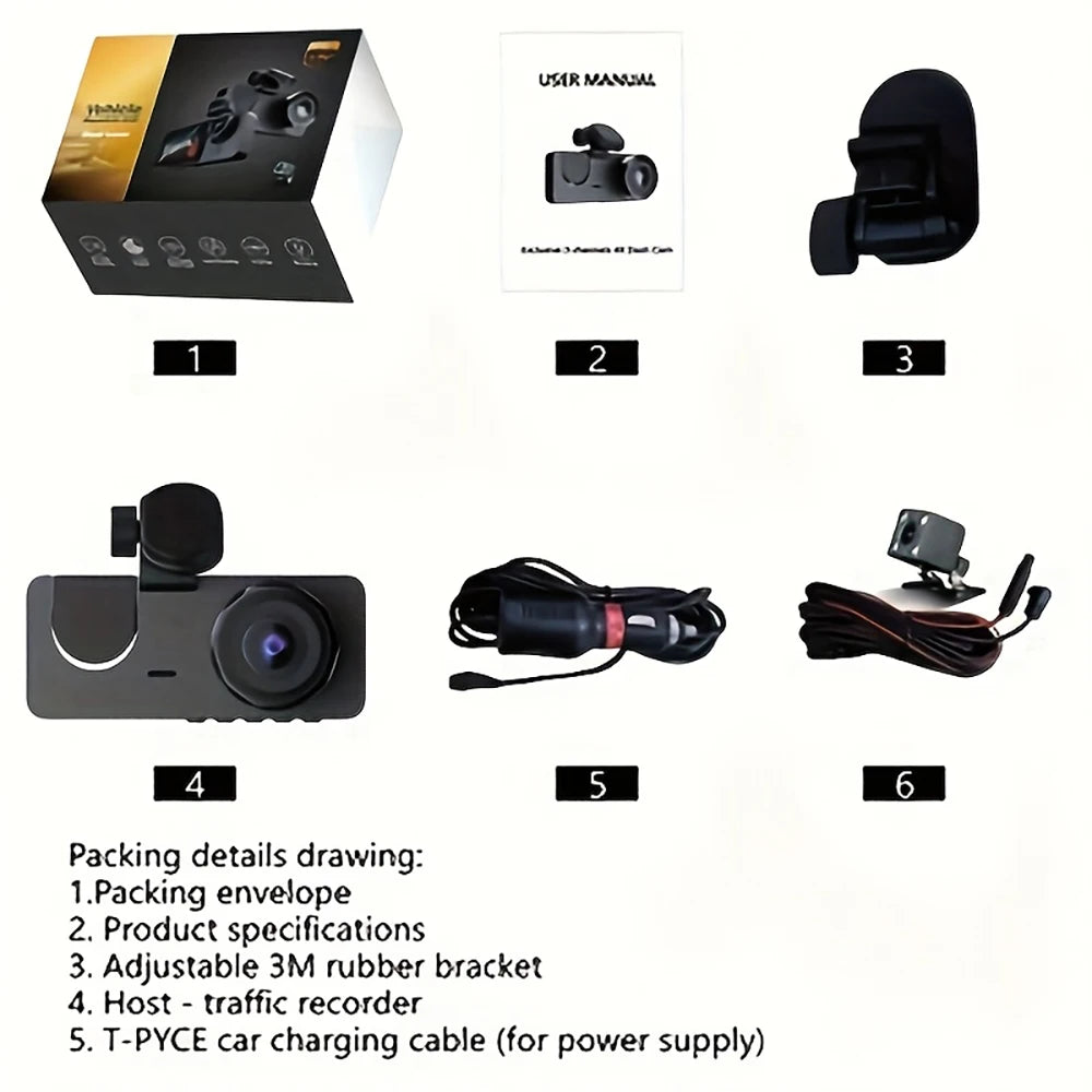 Triple Lens WiFi Dashcam 2/3 Channel Car Camera 1080P HD Video Recorder