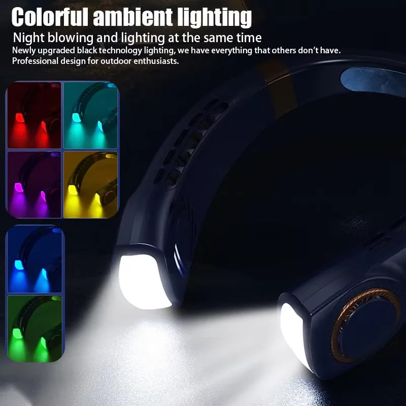 Leafless Hanging Neck Fan Silent Strong Wind Hands-Free Portable Long-Lasting Refreshing And Cooling Outdoor Fan In Summer