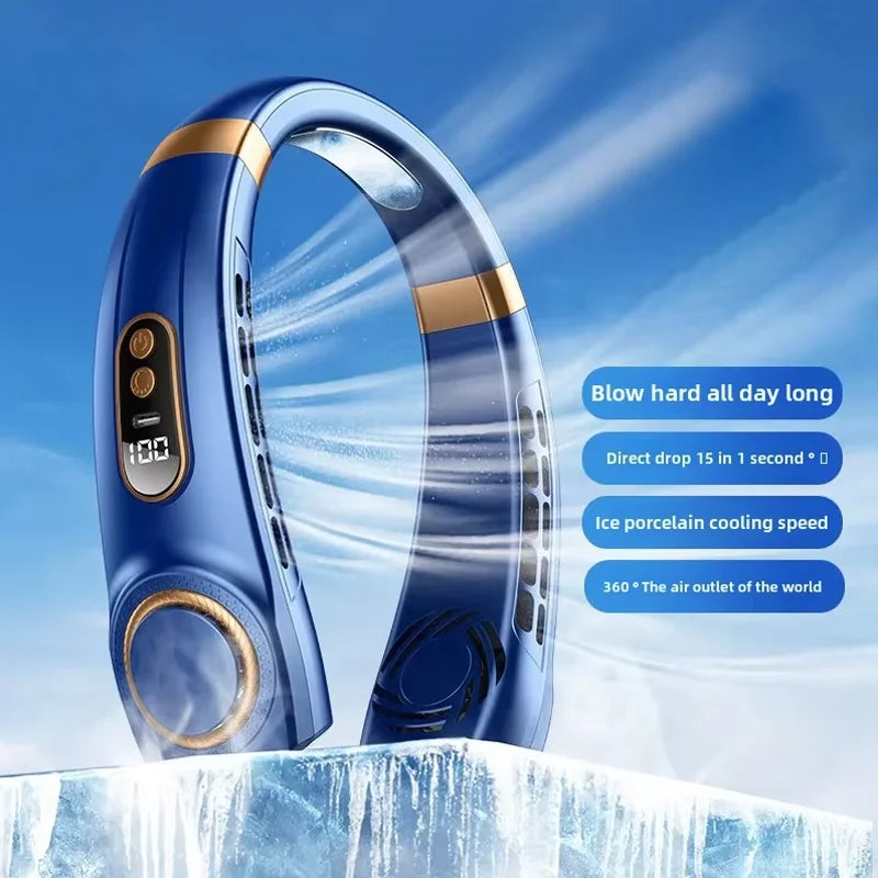 Leafless Hanging Neck Fan Silent Strong Wind Hands-Free Portable Long-Lasting Refreshing And Cooling Outdoor Fan In Summer