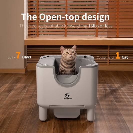F6 Self-Cleaning Litter Box - Open-Top Automatic Cat Litter Box with Odor Control, Safety Features, and Easy Maintenance