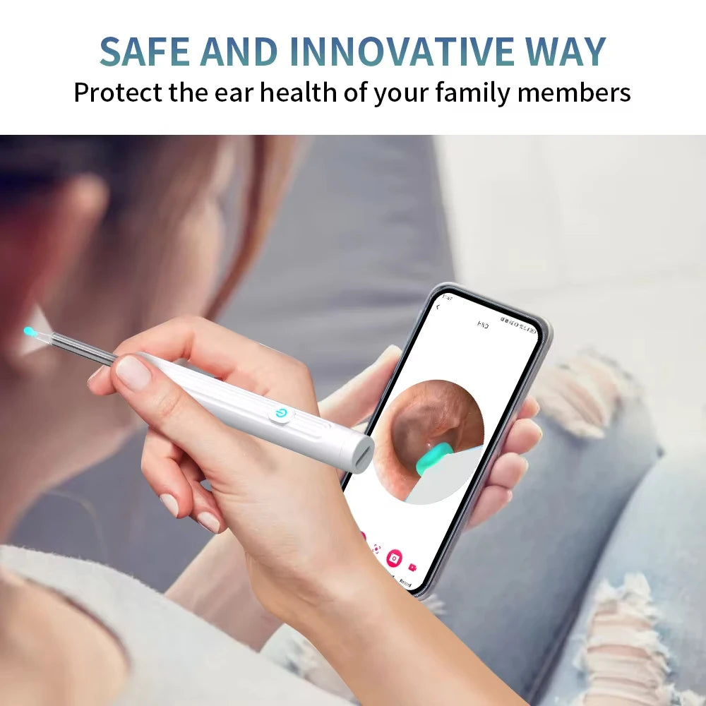 Smart Visual Ear Cleaner with Camera 1296P Ear Sticks USB C Charging Ear Wax Removal Tool WIFI Connection 6 LED Lights Earpick