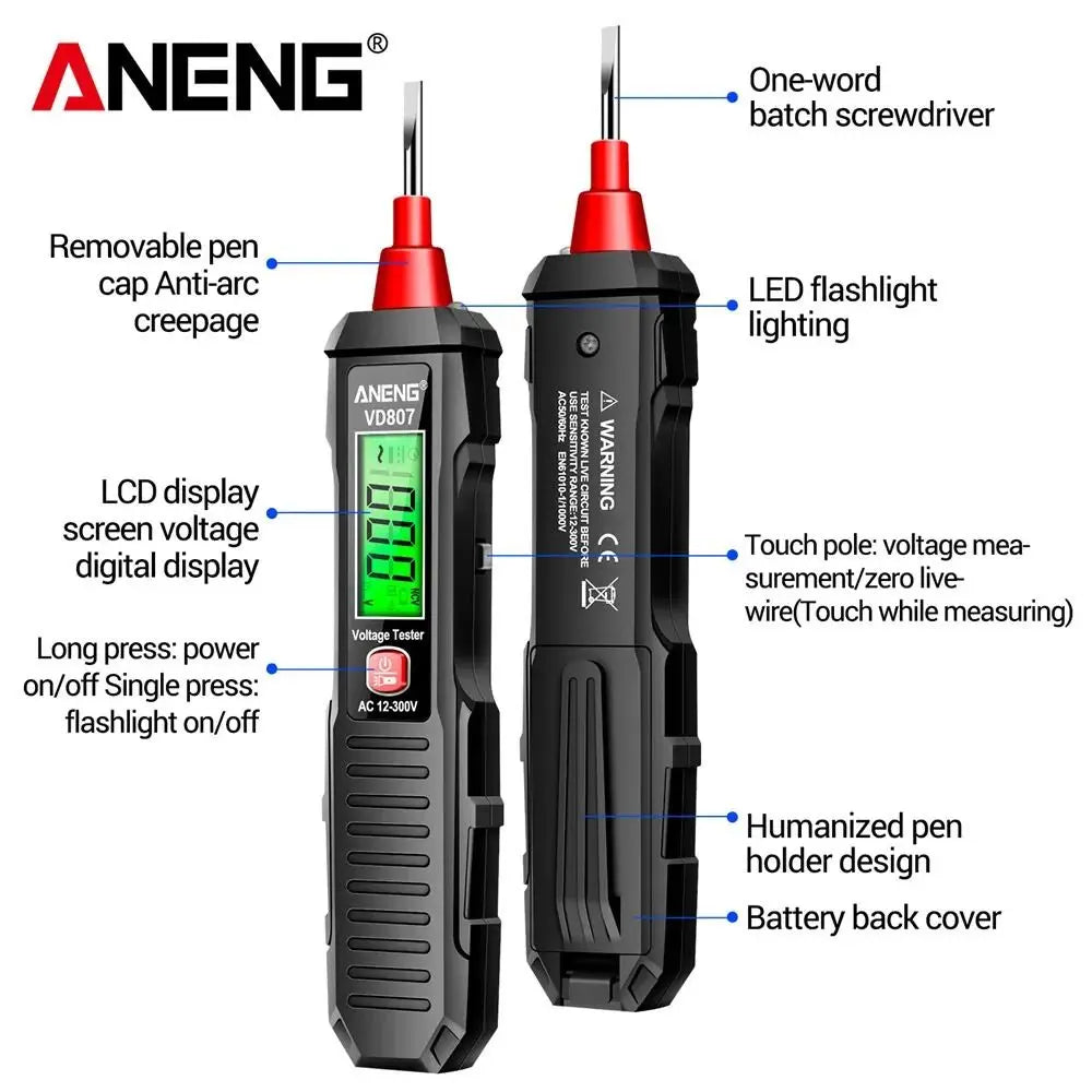 VD807 One-word Induction Portable 50/60Hz Smart Electric Pen Tester NCV Sensor AC 12-300V Non-contact Wire Detector Tools