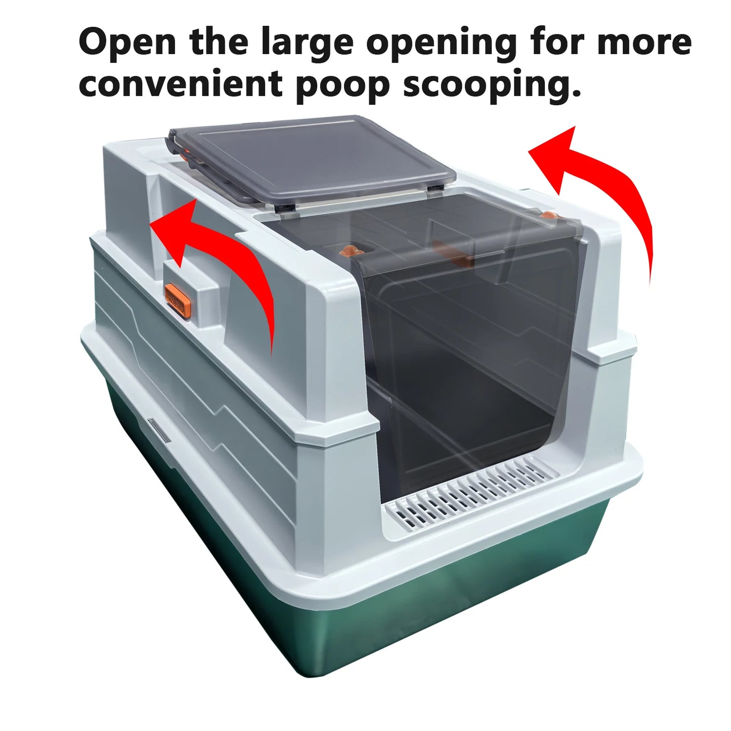 Stainless steel litter box with lid, extra-large enclosed kitty litter pan, equipped with steps and a litter scoop,