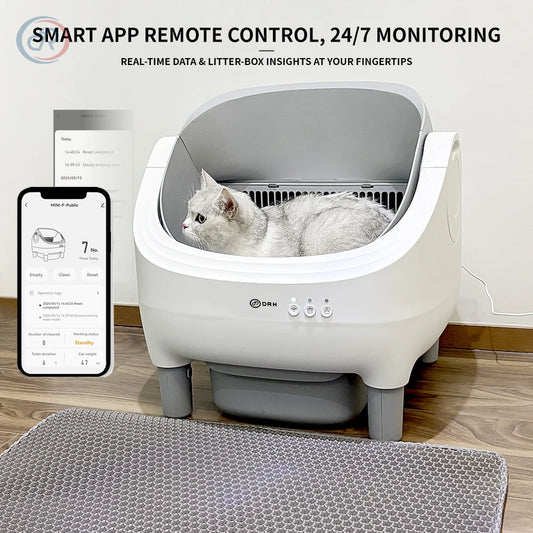 OKKPETS New Design Automatic Cat Litter Box APP Control Dual Safety Sensors Self Cleaning Litter Box with Open-Top Design