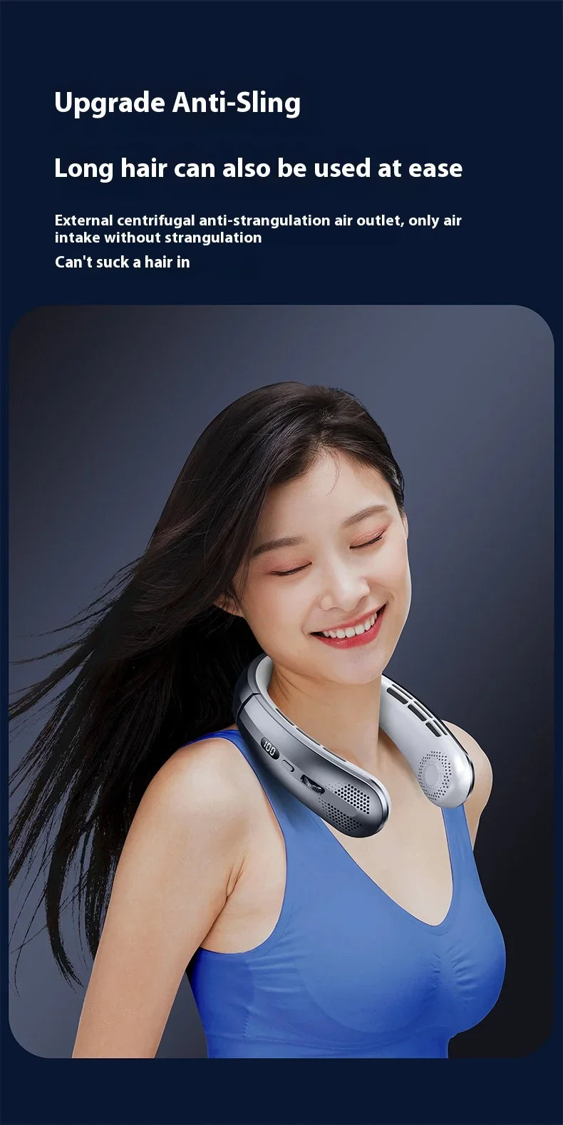 Portable Neck Fan 5000mAh Rechargeable Fan Mini 3-Speeds Large Wind Outdoor Silent Electric Ventilador for Home Camping Outdoor