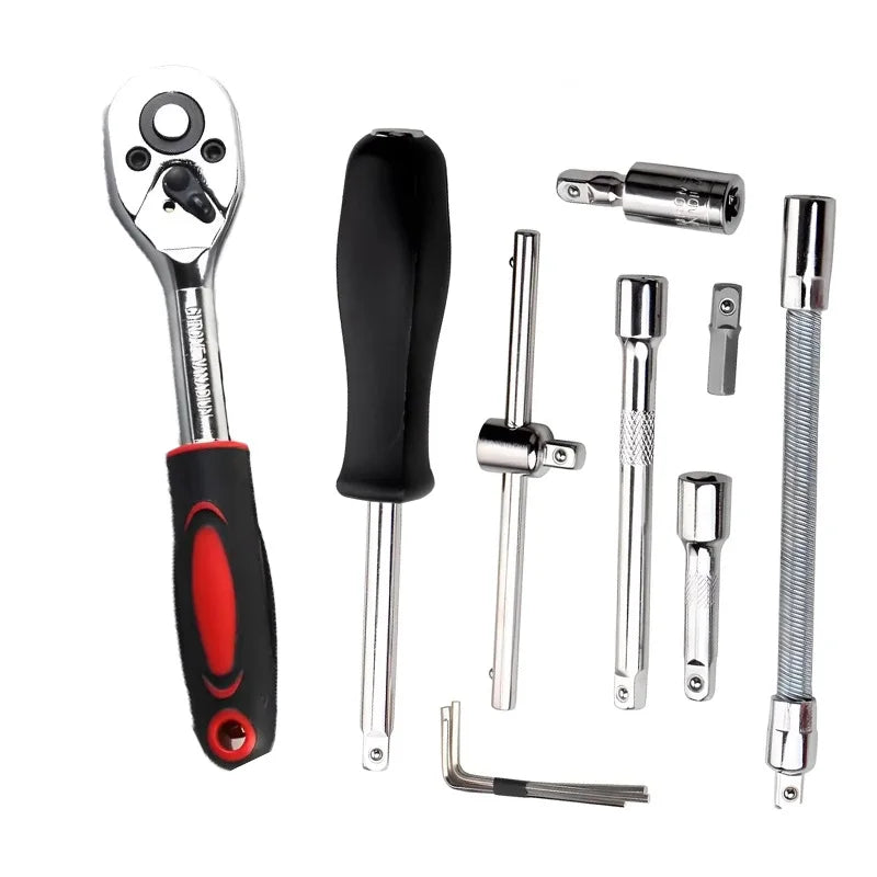 Motorcycle 46pcs 1/4 Inch Drive Socket Ratchet Wrench Set Complete Car Repair Kit