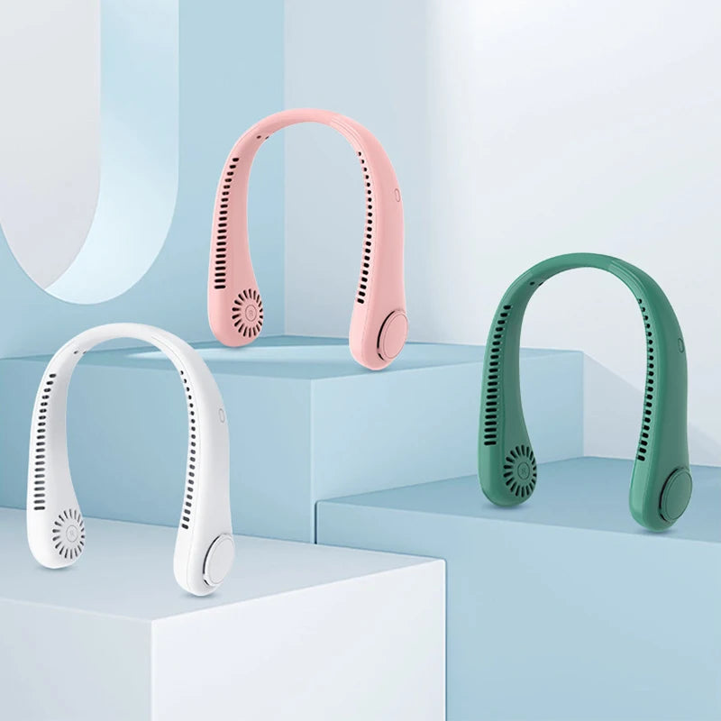 3 Speeds Mode Adjustable Stretchable Neck Fan Blow Air For Cooling Hand Free 4000mAh Rechargeable Portable Neck Fan