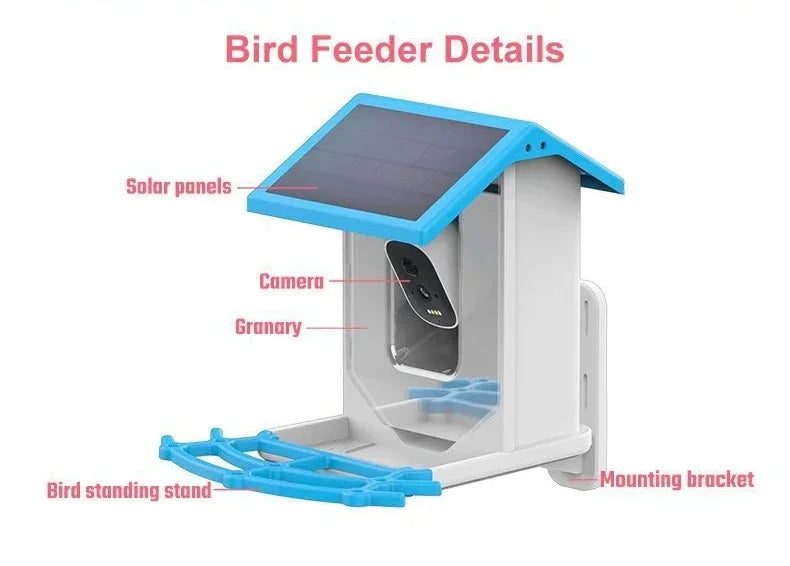 Smart Bird Feeder with Camera 2.4K Screen Solar Low Power Night Vision