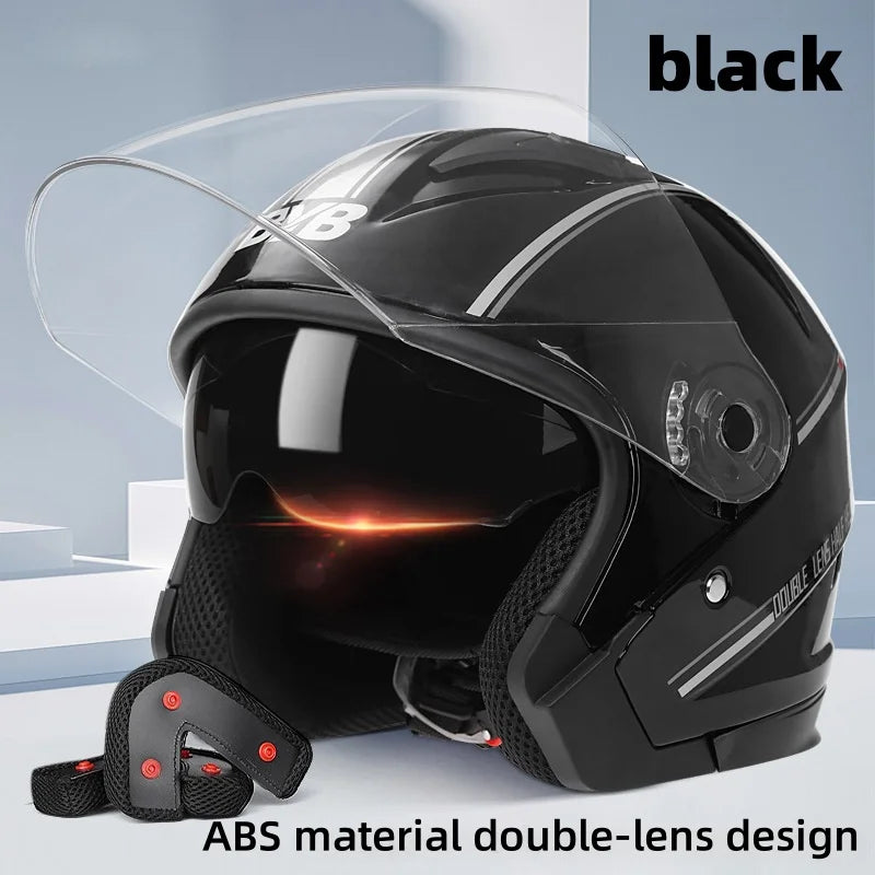 2025 Electric Motorcycle Helmet with Double-Lens Anti-Fog Shield Full Face Helmet for Riding All Seasons Safety Gear Men Women