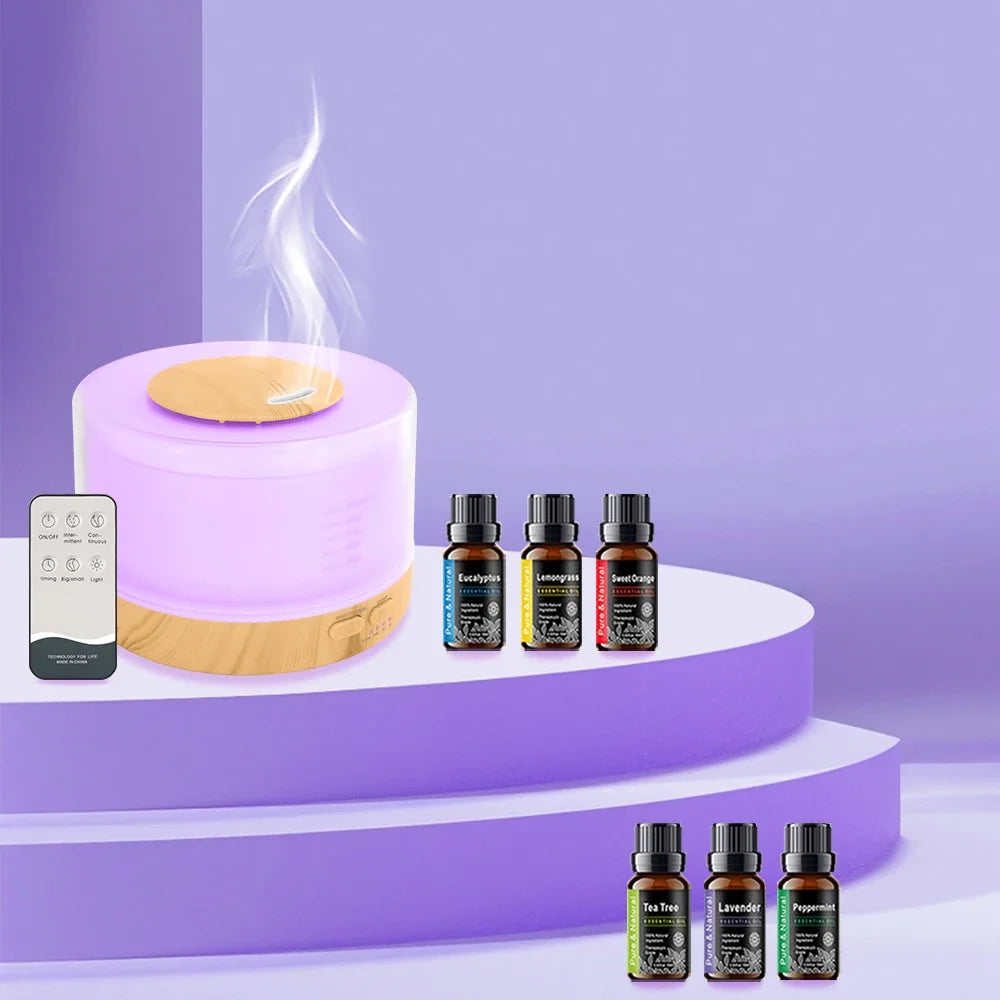 Advanced Ultrasonic Diffuser  16.91oz Capacity,  Timer, 7 RGB LED Options, BPA-Free - Complete with 6 Aromatherapy Oils