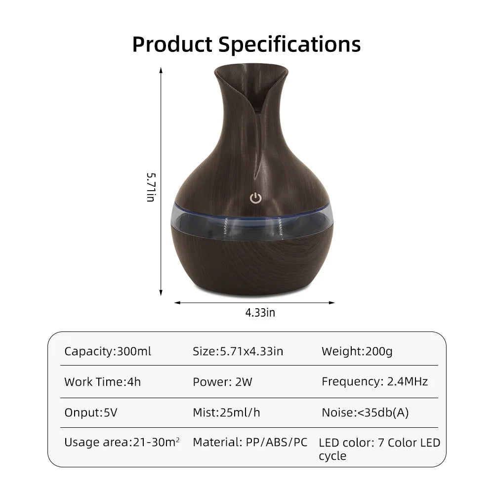 300ml Aromatherapy Humidifier  Whisper Quiet Cool Mist Diffuser for Home, Office  USB Powered, Essential Oil Compatible, Stylish