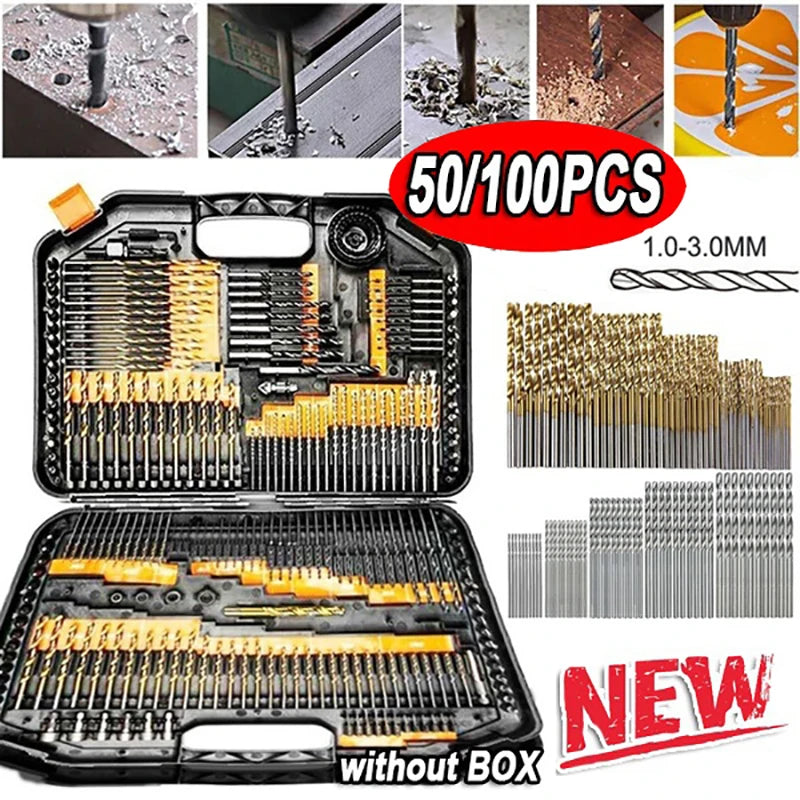 50/100Pcs 1/1.5/2/2.5/3mm Titanium Plated High-speed Steel Titanium Coated Drill Bits Set For Metal Wood Aluminum Drilling Tools