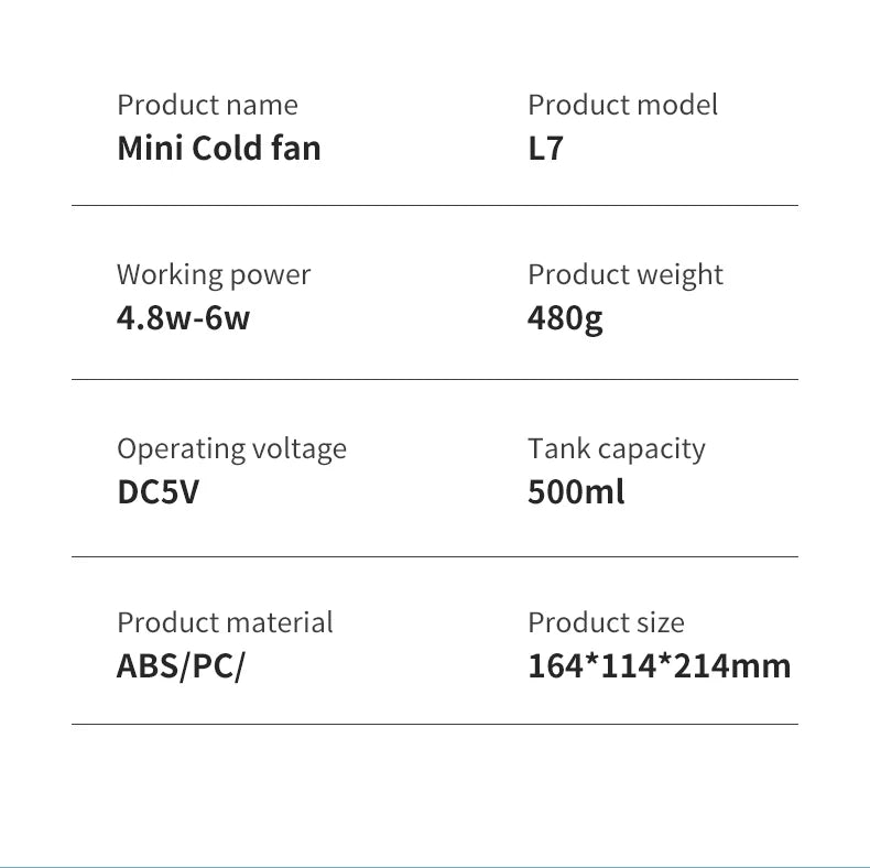 Portable Fan with 2-Speeds Evaporative Air Cooler with 0.5L Water Tank