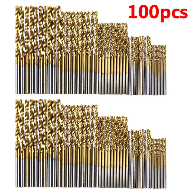 50/100Pcs 1/1.5/2/2.5/3mm Titanium Plated High-speed Steel Titanium Coated Drill Bits Set For Metal Wood Aluminum Drilling Tools