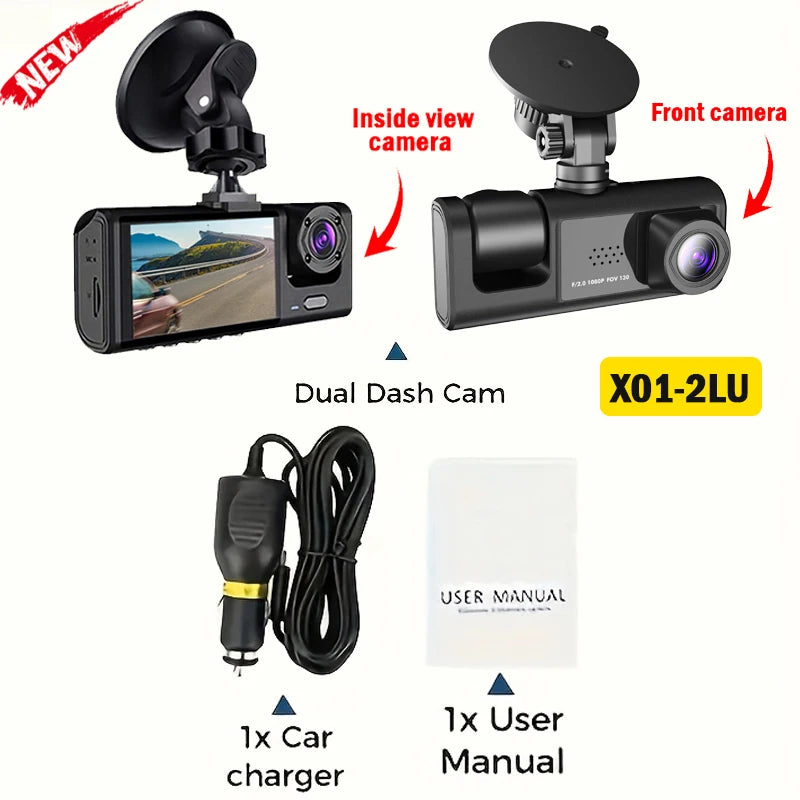 Dash Cam, 1080P FHD Front and Rear Inside Car Camera, WiFi APP Control