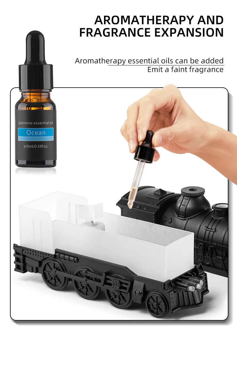 Retro Train Ultrasonic Air Humidifier with Remote Control Fine Mist Quite 300ML Essential Oil Diffuser for Home Christmas Gift