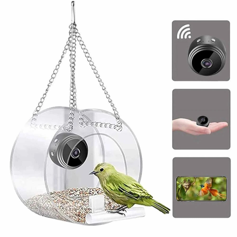 Smart Bird House Pet Feeder Transparent with Camera Home 1080P HD