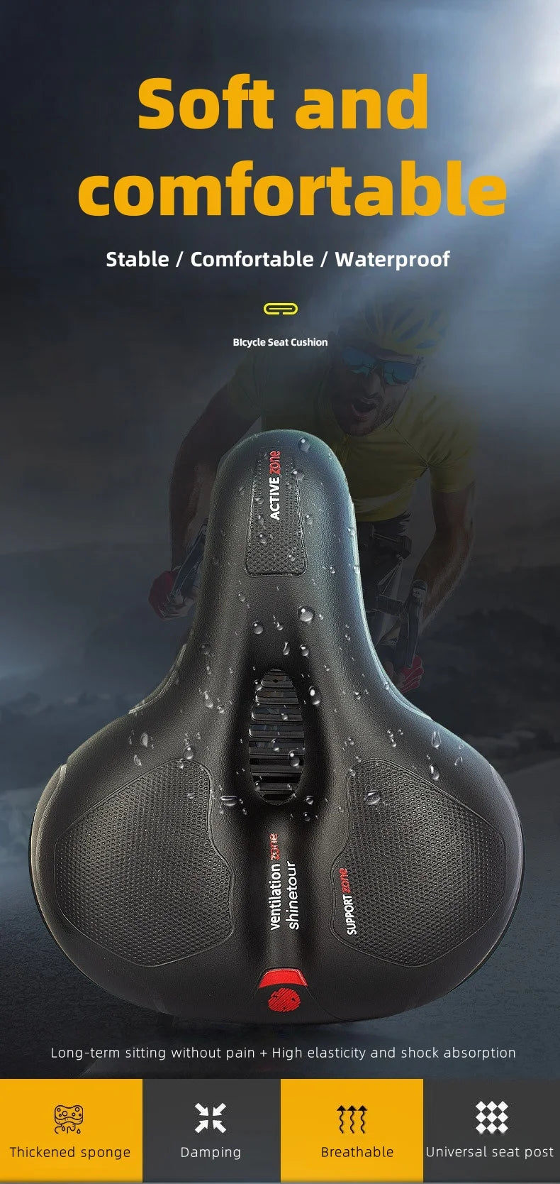 Universal Bicycle Seat for Mountain Bikes Thick Soft Breathable Shock Absorbing Ball Style Cycling Saddle for  Outdoor Riding