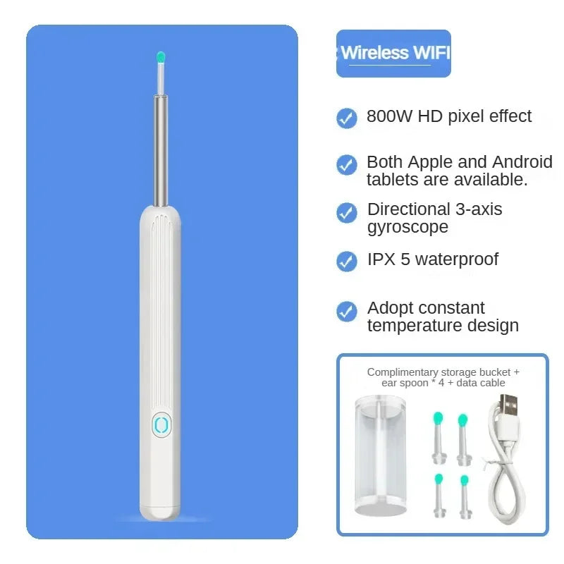 Wireless Wi-fi Visual Ear Cleaner Otoscope EarWax Ear with Ear 1296P HD Cleaning Kit Removal Sticks Endoscope Camera Tool Kit