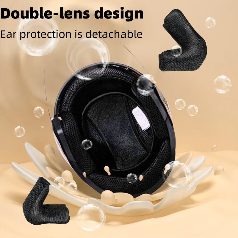 2025 Electric Motorcycle Helmet with Double-Lens Anti-Fog Shield Full Face Helmet for Riding All Seasons Safety Gear Men Women