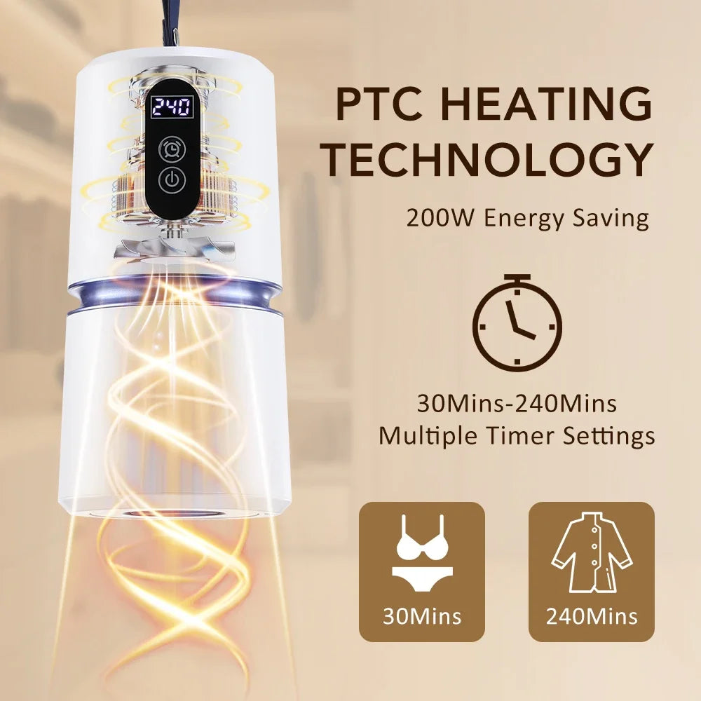 Portable Clothing Dryer Hanging Electric Drying Dryer with Timing Function Travel Home Business Laundry Dryer Clothes Heater