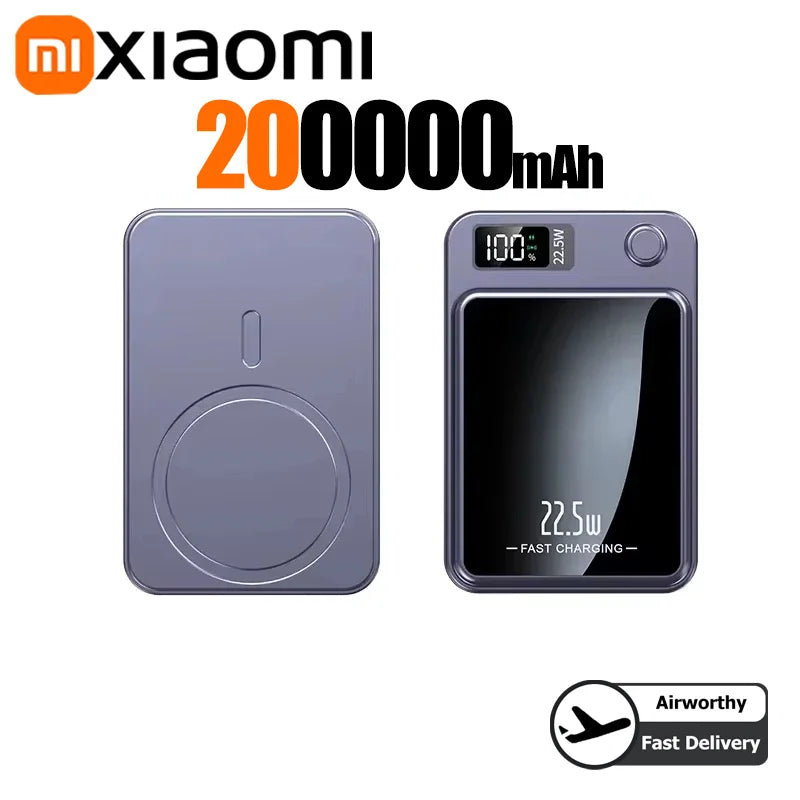 Xiaomi 200000mAh Alloy Wireless Magnetic Power Bank Ultra Thin Fast Charging Portable Backup Battery For Magsafe IPhone Samsung