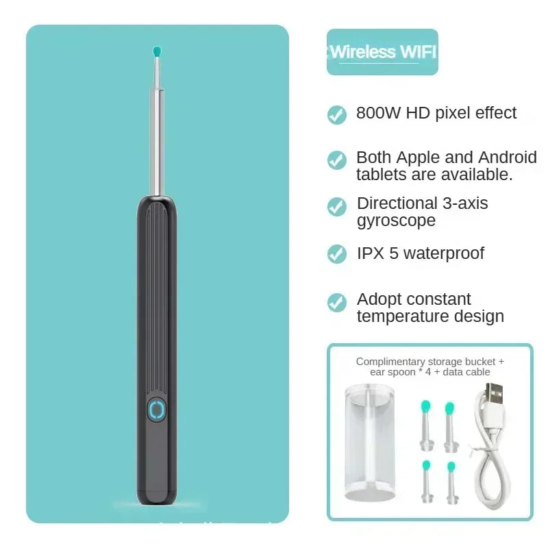 Wireless Wi-fi Visual Ear Cleaner Otoscope Ear Wax Ear with 1296P HD Cleaning Kit Removal Sticks Endoscope Camera Tool Kit