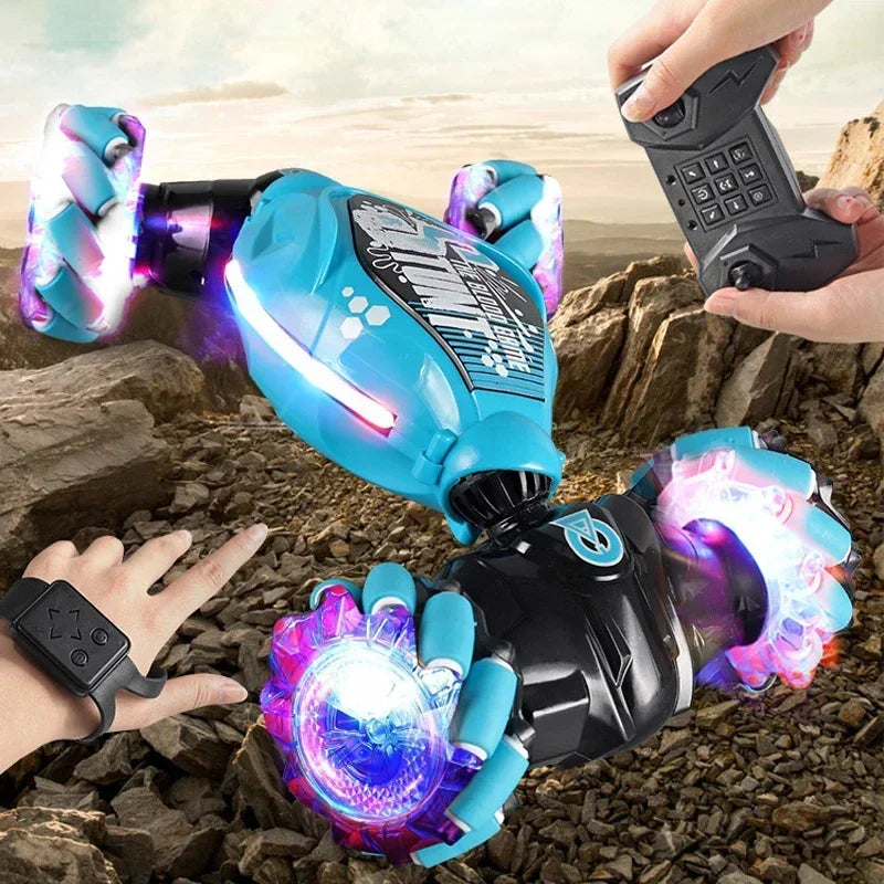 4WD Stunt Drift Car with LED Lights Remote Control Electric Kids Toys Gesture Induction Deformation Twist RC Car For Children