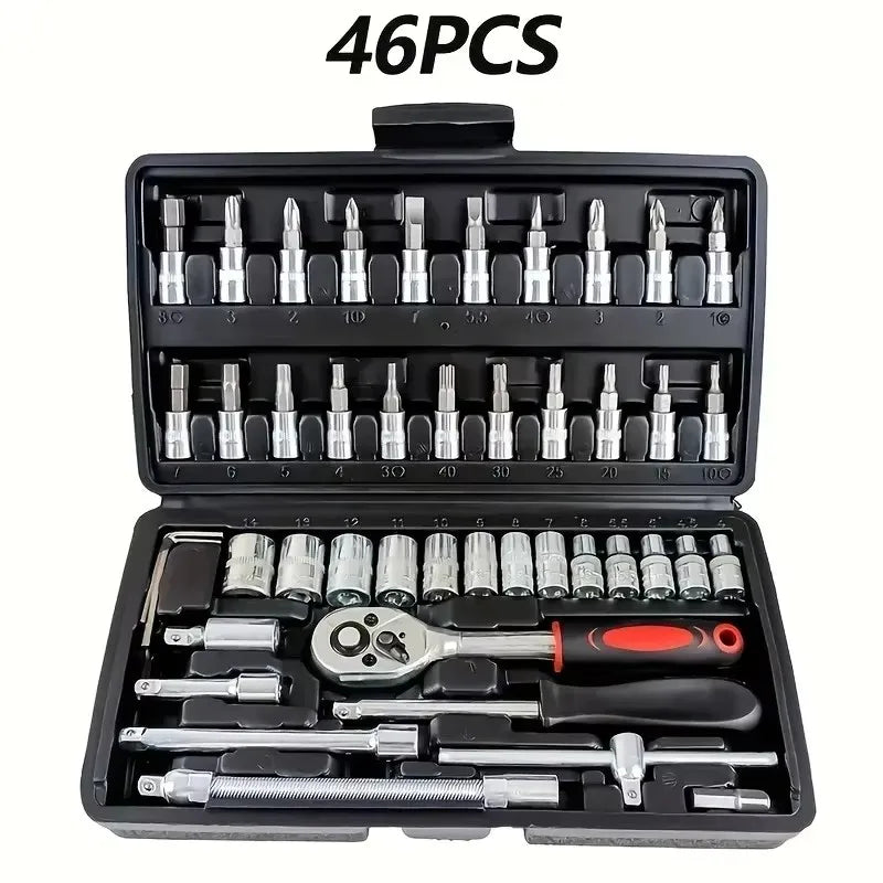 46pc Driver Sleeve Kit 1/4" Ratchet Wrench Kit for Automatic House Repair with Socket Hexagonal Socket Settings Mechanical Tool