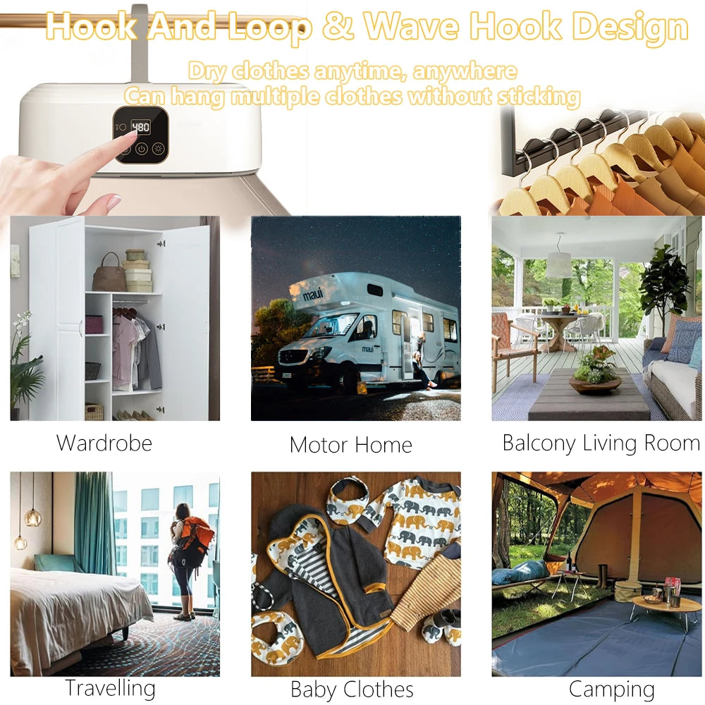 Portable Clothes Dryer Electric Clothing Drying Machine with Remote Control Folding Clothes Drying Rack Laundry Dryer for Travel