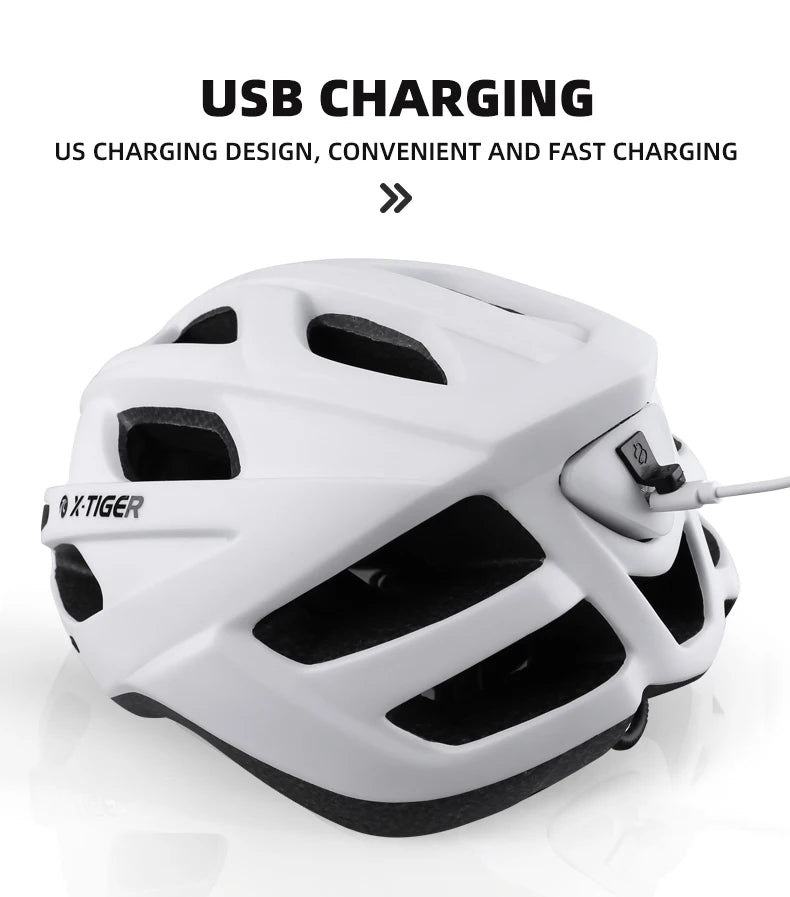 X-TIGER Cycling Helmet Man Women LED Light Helmet Road Mountain Bike Helmet Bicycle Helmet Rechargeable Brim Design Helmet