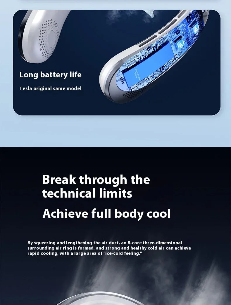 Portable Neck Fan 5000mAh Rechargeable Fan Mini 3-Speeds Large Wind Outdoor Silent Electric Ventilador for Home Camping Outdoor