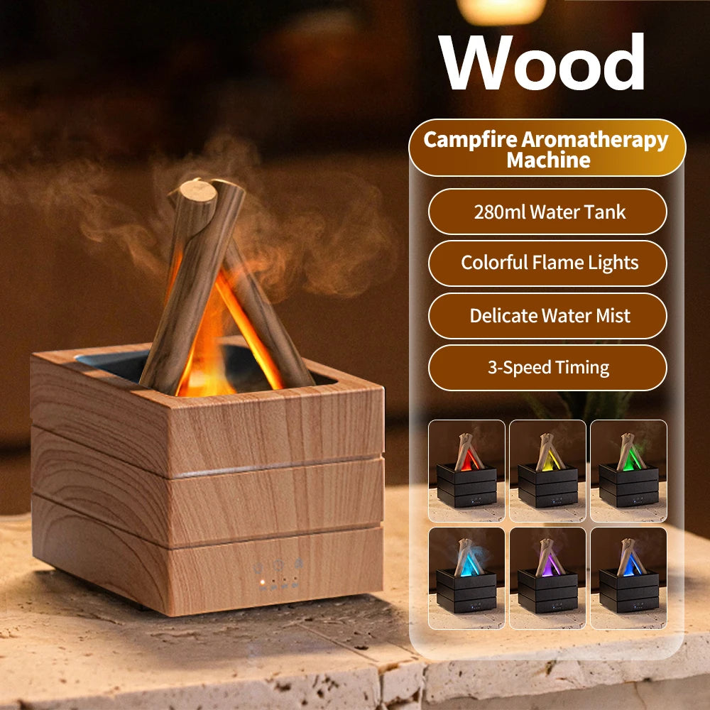NEWSTYLE Simulated Flame Aroma Diffuser Bonfire Air Humidifier Ultrasonic Cool Mist Maker Fogger LED Essential Oil Lamp Diffuser
