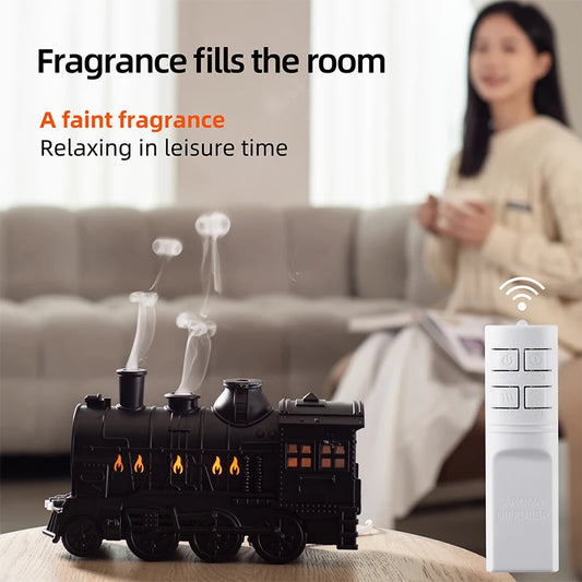 Retro Train Ultrasonic Air Humidifier with Remote Control Fine Mist Quite 300ML Essential Oil Diffuser for Home Christmas Gift