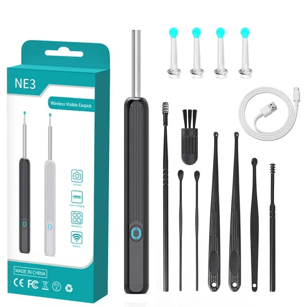 Wireless Wi-fi Visual Ear Cleaner Otoscope Ear Wax Ear with 1296P HD Cleaning Kit Removal Sticks Endoscope Camera Tool Kit