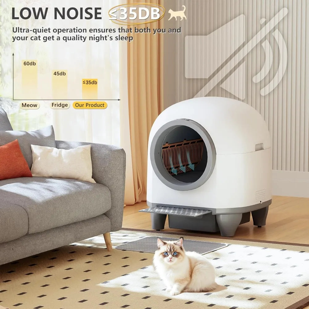 Self Cleaning Litter Box Automatic, 90 L Automatic Cat Litter Box for Multiple Cats APP-Controlled with Smart Sensors