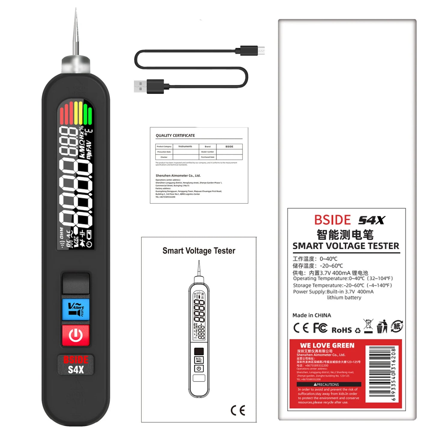 BSIDE Voltage Tester Pen 12V-300V Non-Contact Detection Leakage Live Wire Breakpoint Finder Portable Household Voltage Meter USB