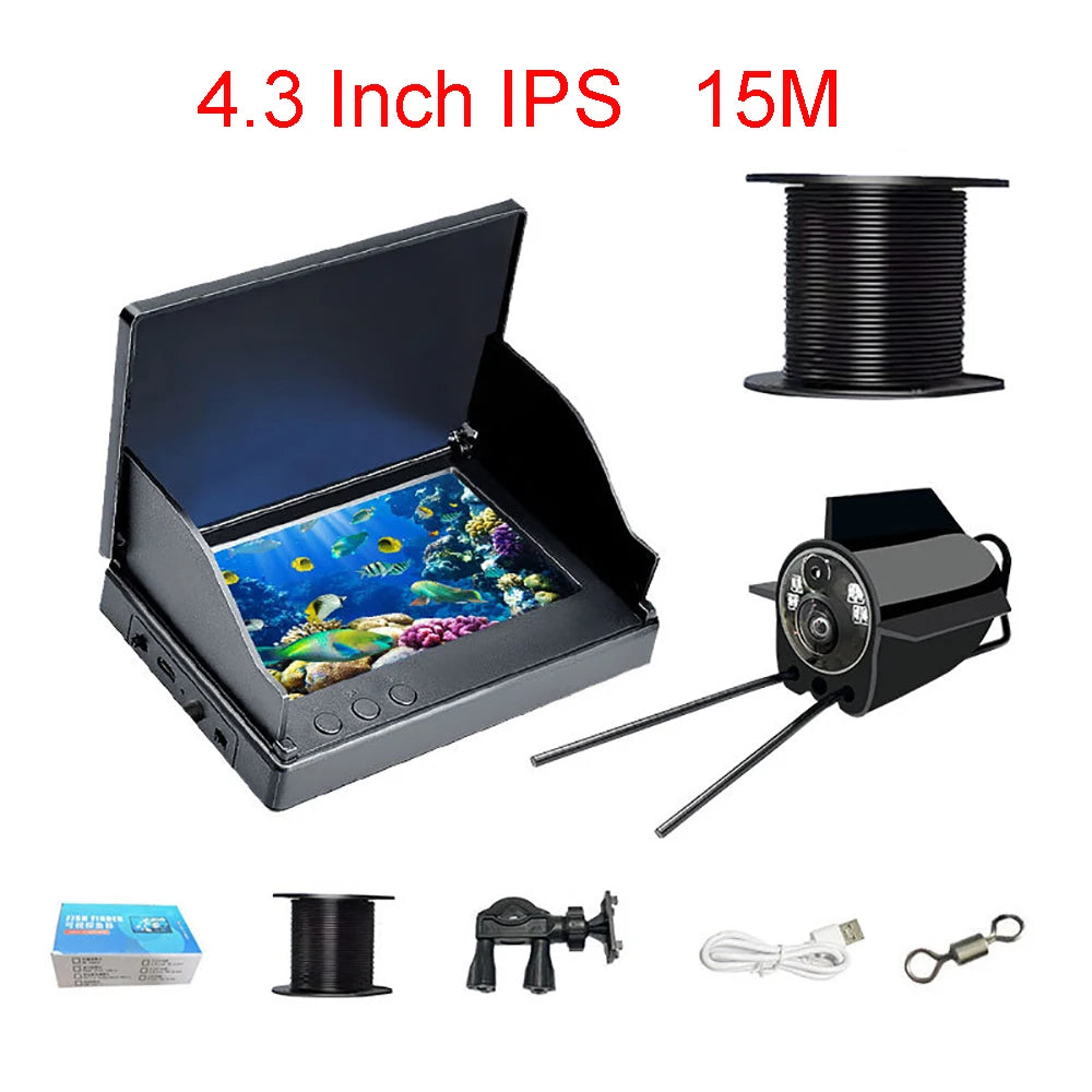 4.3 inch HD Screen High Definition Fish Detector Camera Underwater Fish Finder Night Vision 15/20/30/50m Waterproof IPS Tackle