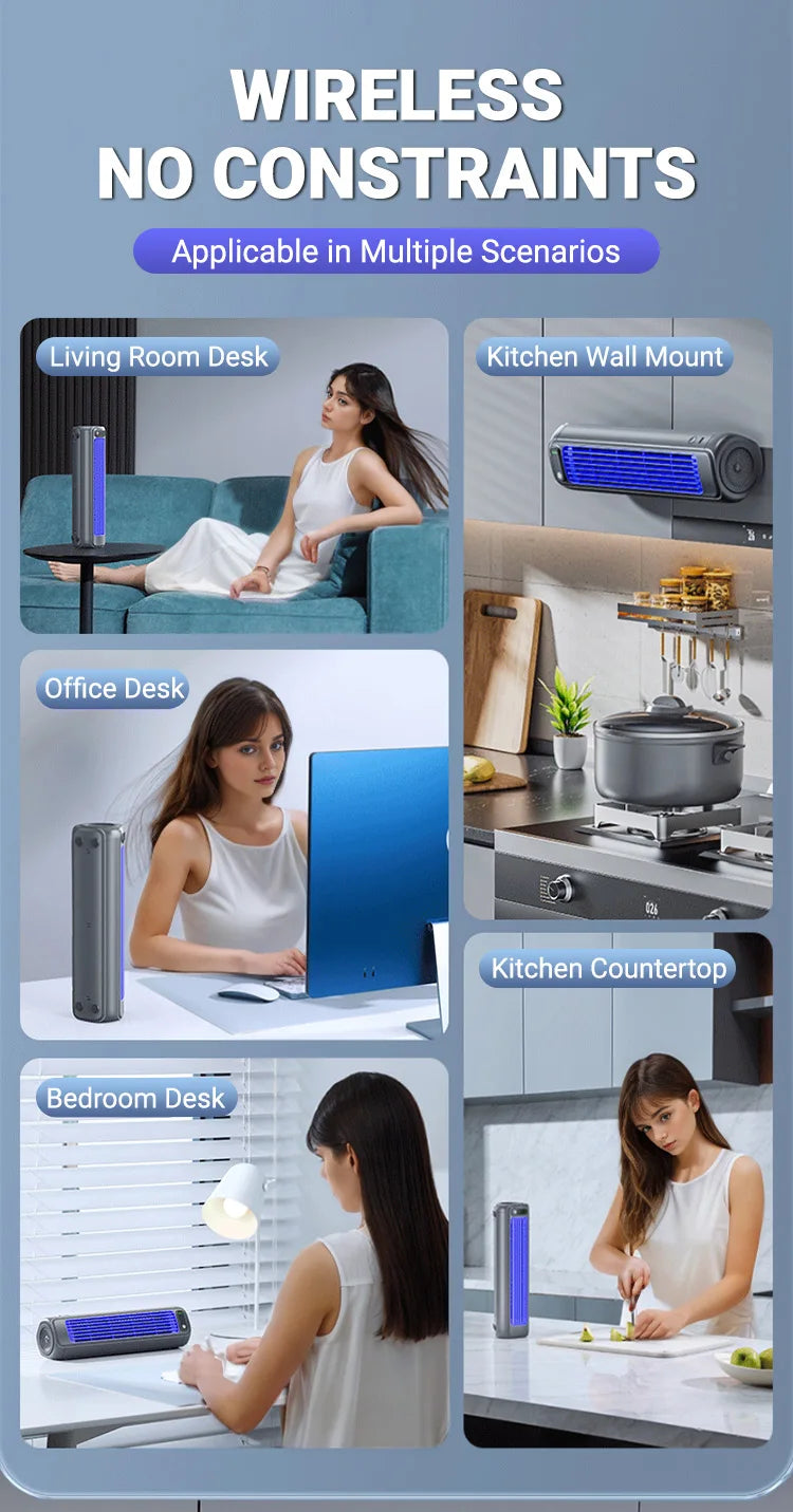 Portable Air Circulator 2000mAh Desktop Mini Rechargeable Fan Wall Non-drilling Silent Tower Fan