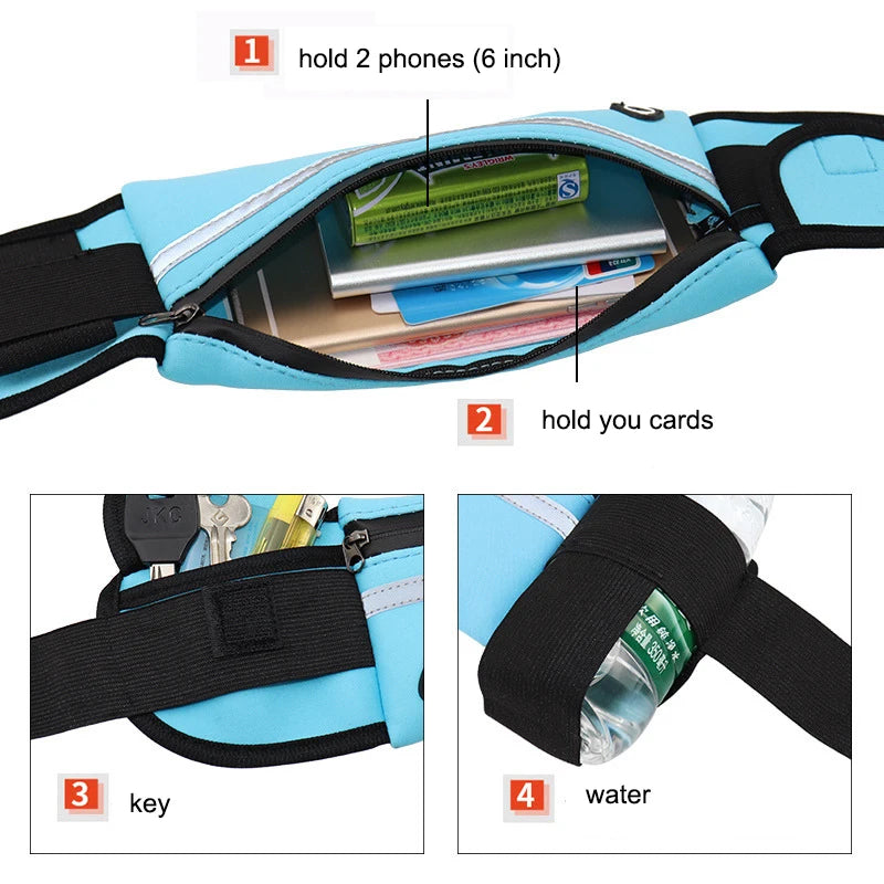 Running Belt Waist Bag with Water Bottle Holder Sports Fanny Pack Women Men Hydration Phone Holder Pouch Banana Bag
